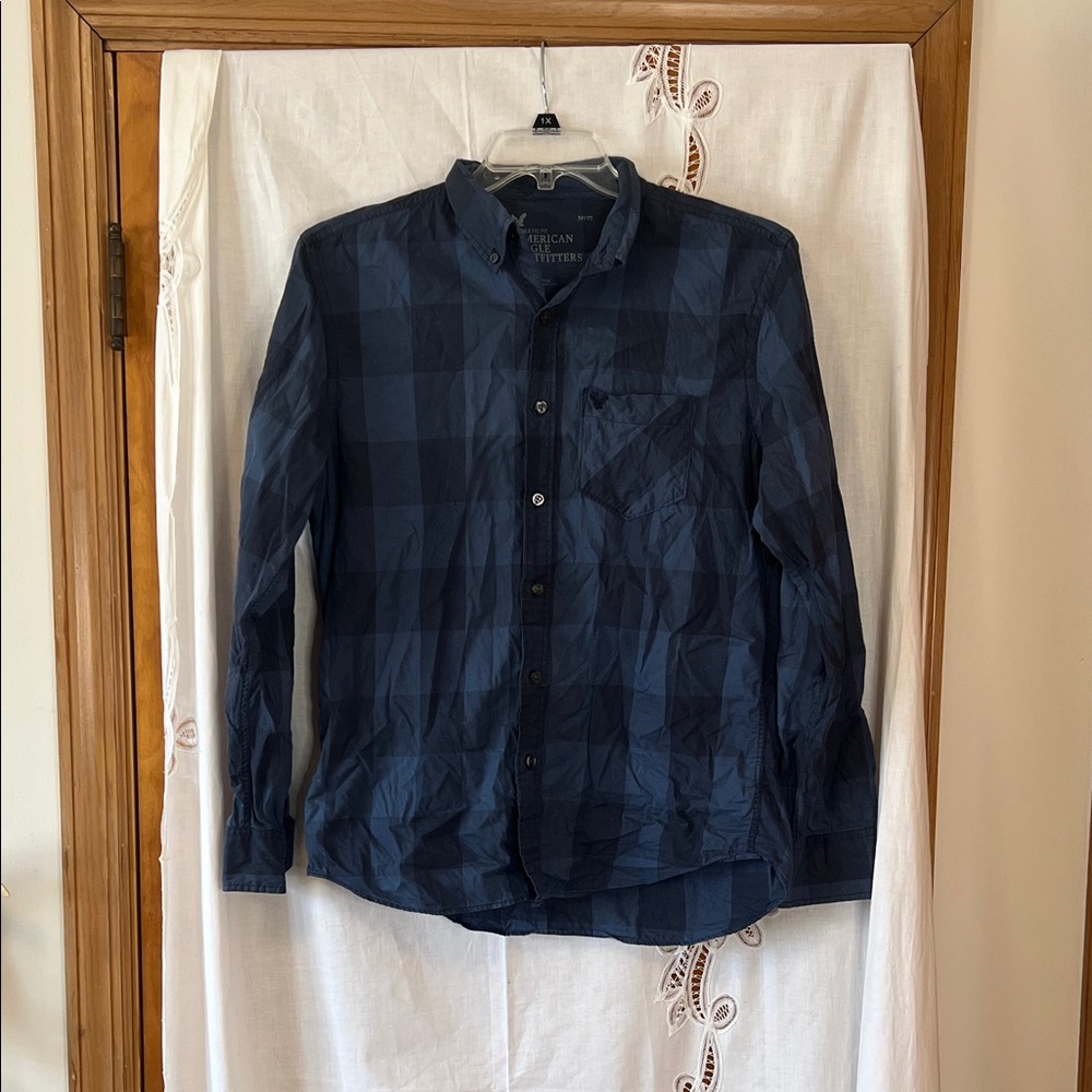 Navy Check Button-Up Shirt